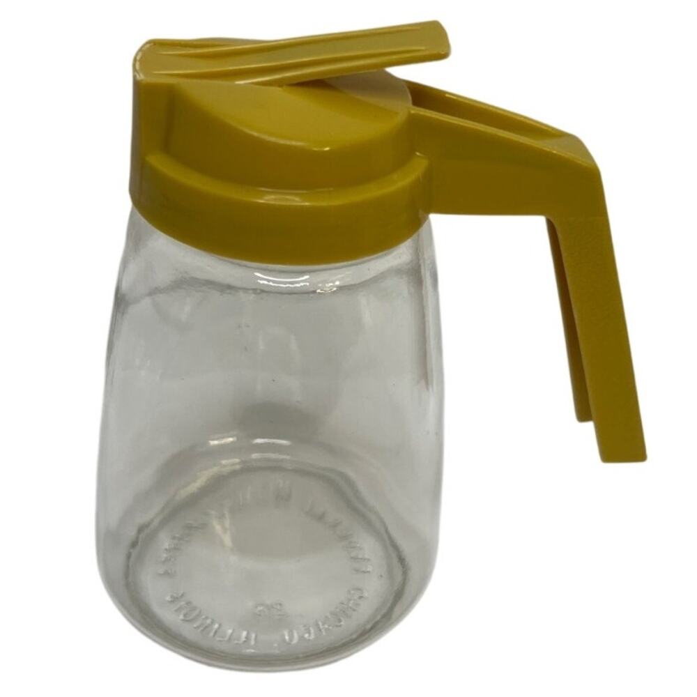Federal Housewares Syrup Pitcher Pourer Tan Plastic Top Glass Base